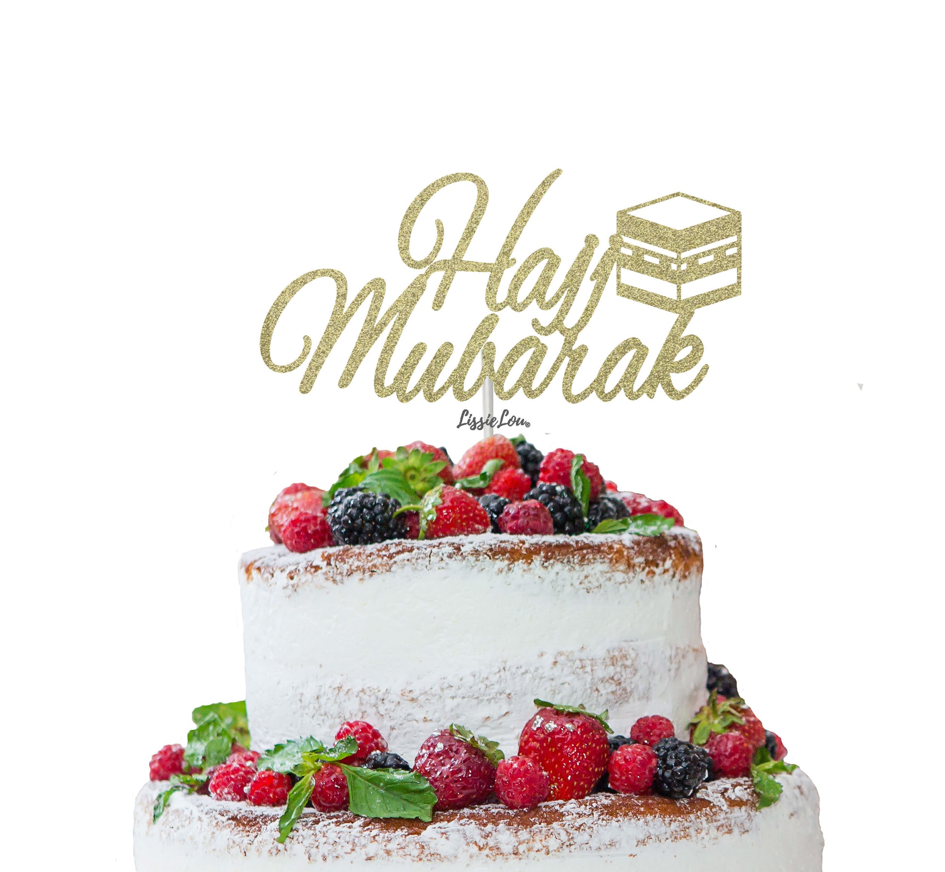 Hajj Mubarak Pretty Cake Topper Glitter Card Gold