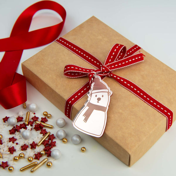 Christmas Bear Cookie Box Tags Pack of 4- Premium Mirror Acrylic