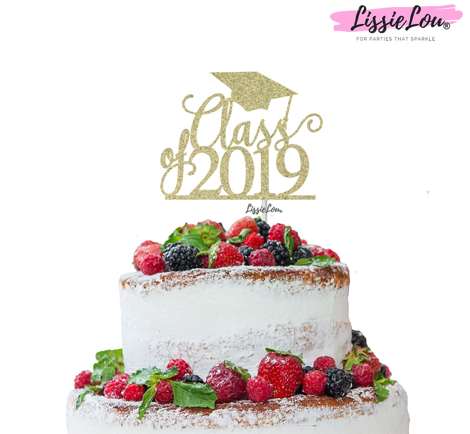 Class of 2019 Graduation Cake Topper Glitter Card Gold