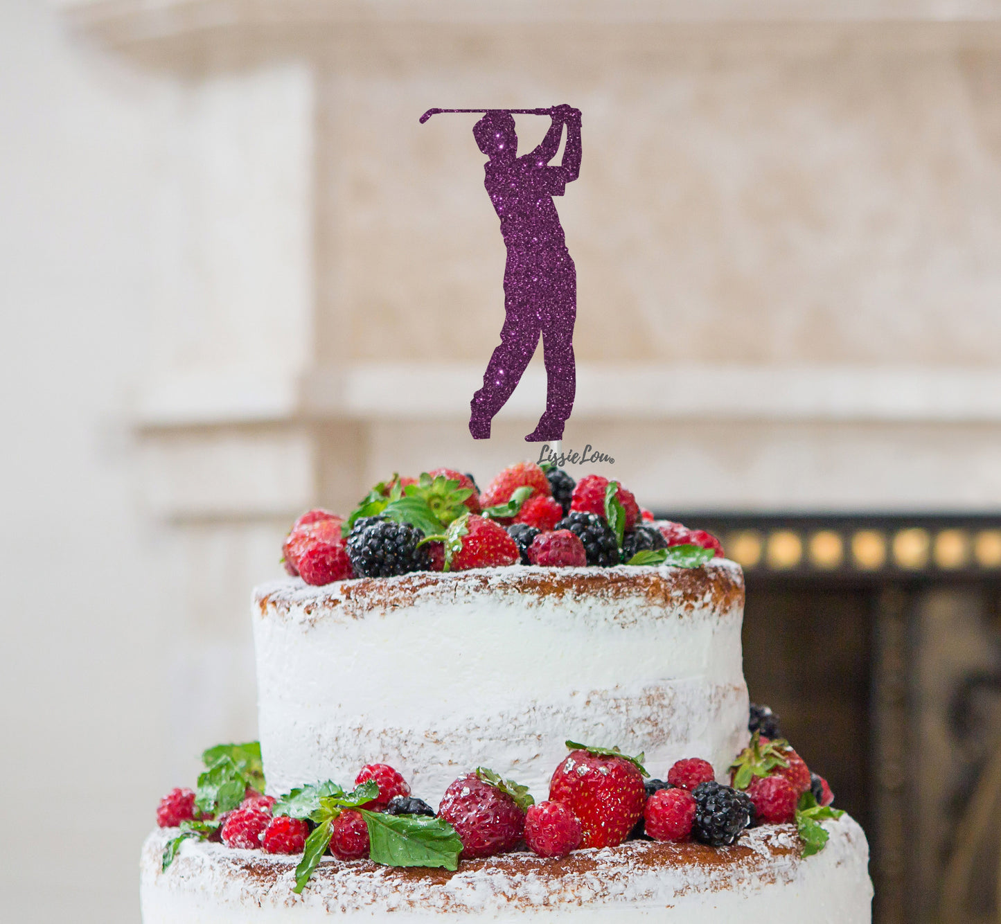 Golfer Male Cake Topper Glitter Card Dark Purple