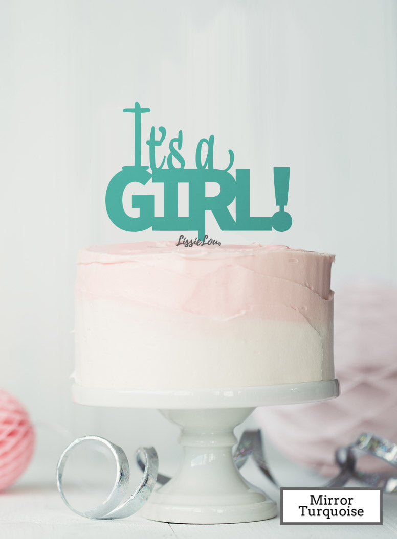 It's a Girl Baby Shower Cake Topper Premium 3mm Acrylic Mirror Turquoise