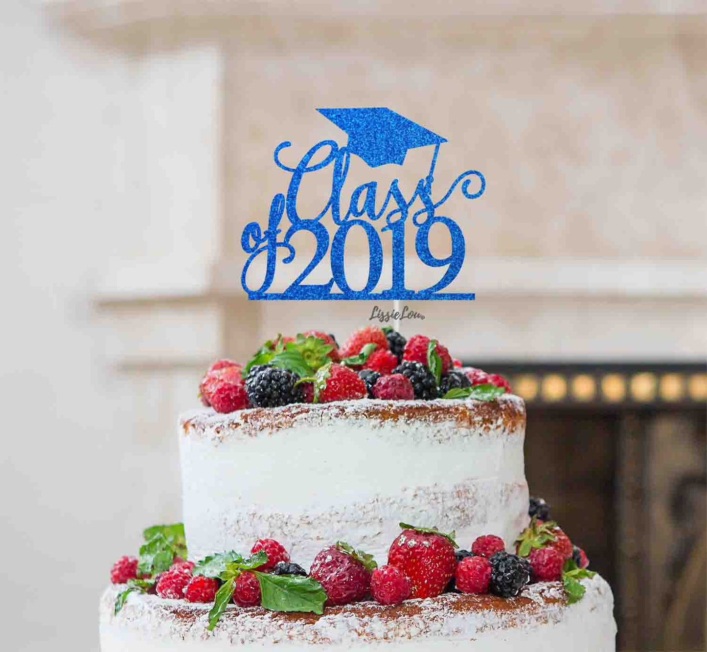 Class of 2019 Graduation Cake Topper Glitter Card Dark Blue