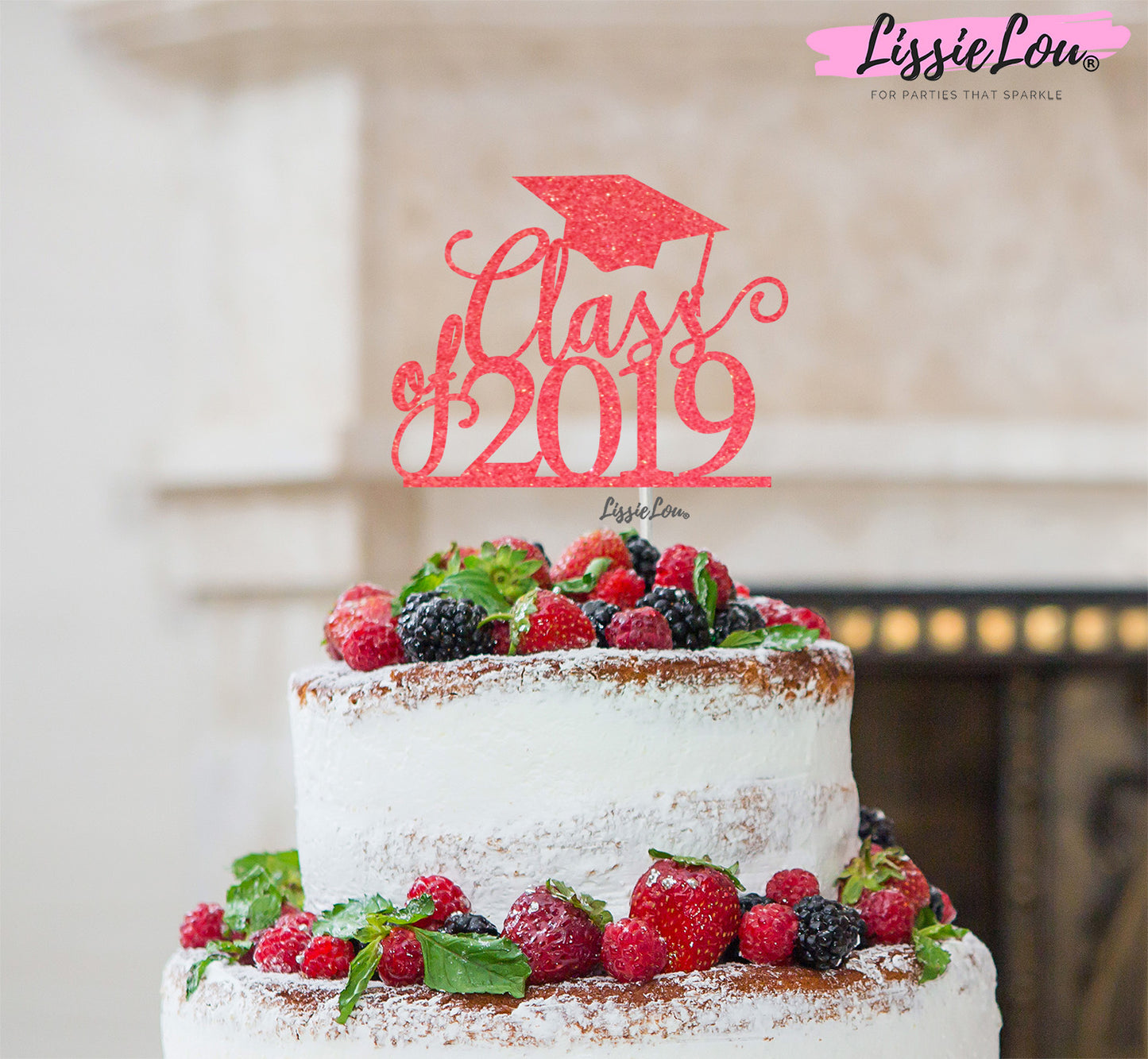 Class of 2019 Graduation Cake Topper Glitter Card Light Pink