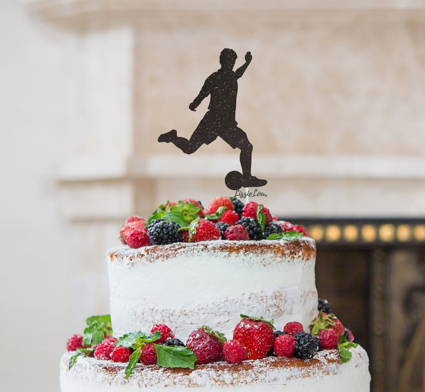 Footballer Kicking Cake Topper Glitter Card Black