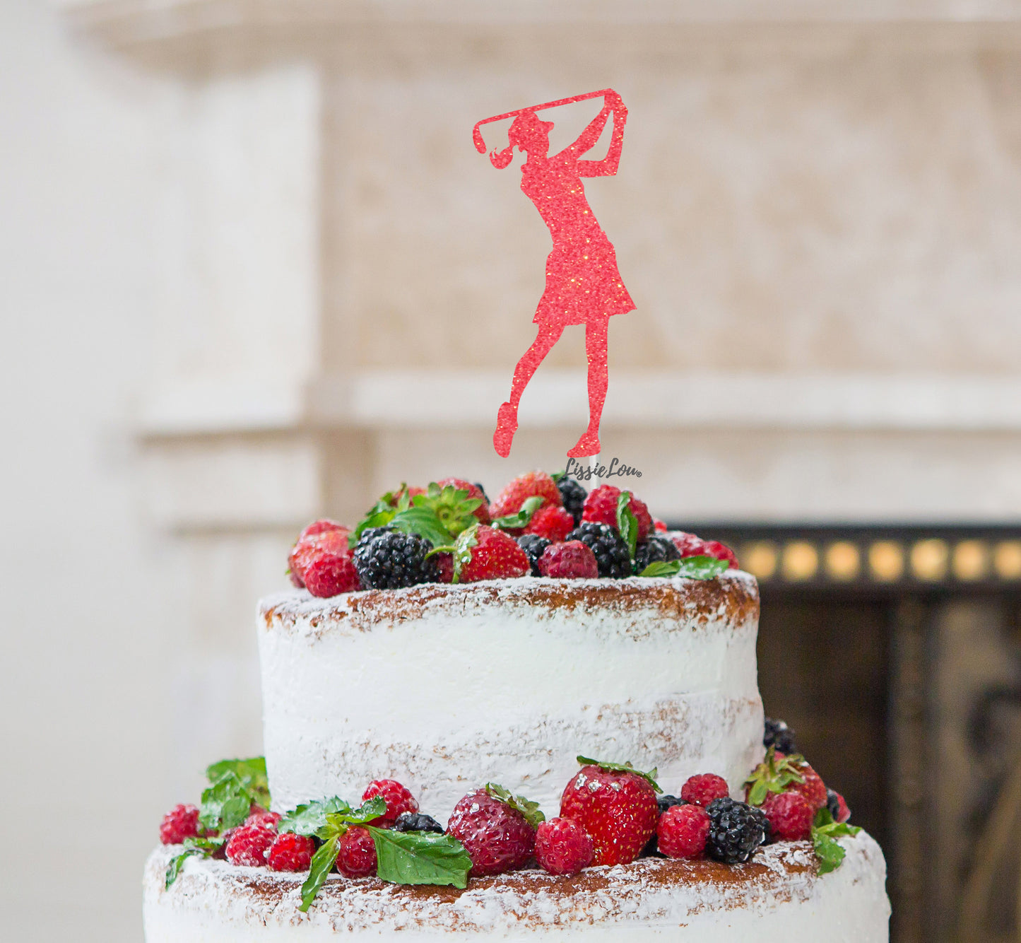 Golfer Female Cake Topper Glitter Card Light Pink