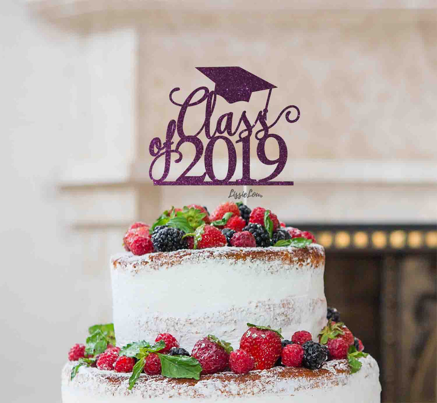 Class of 2019 Graduation Cake Topper Glitter Card Dark Purple