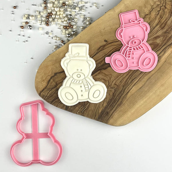 Snowman Sitting Teddy Bear Christmas Cookie Cutter and Stamp