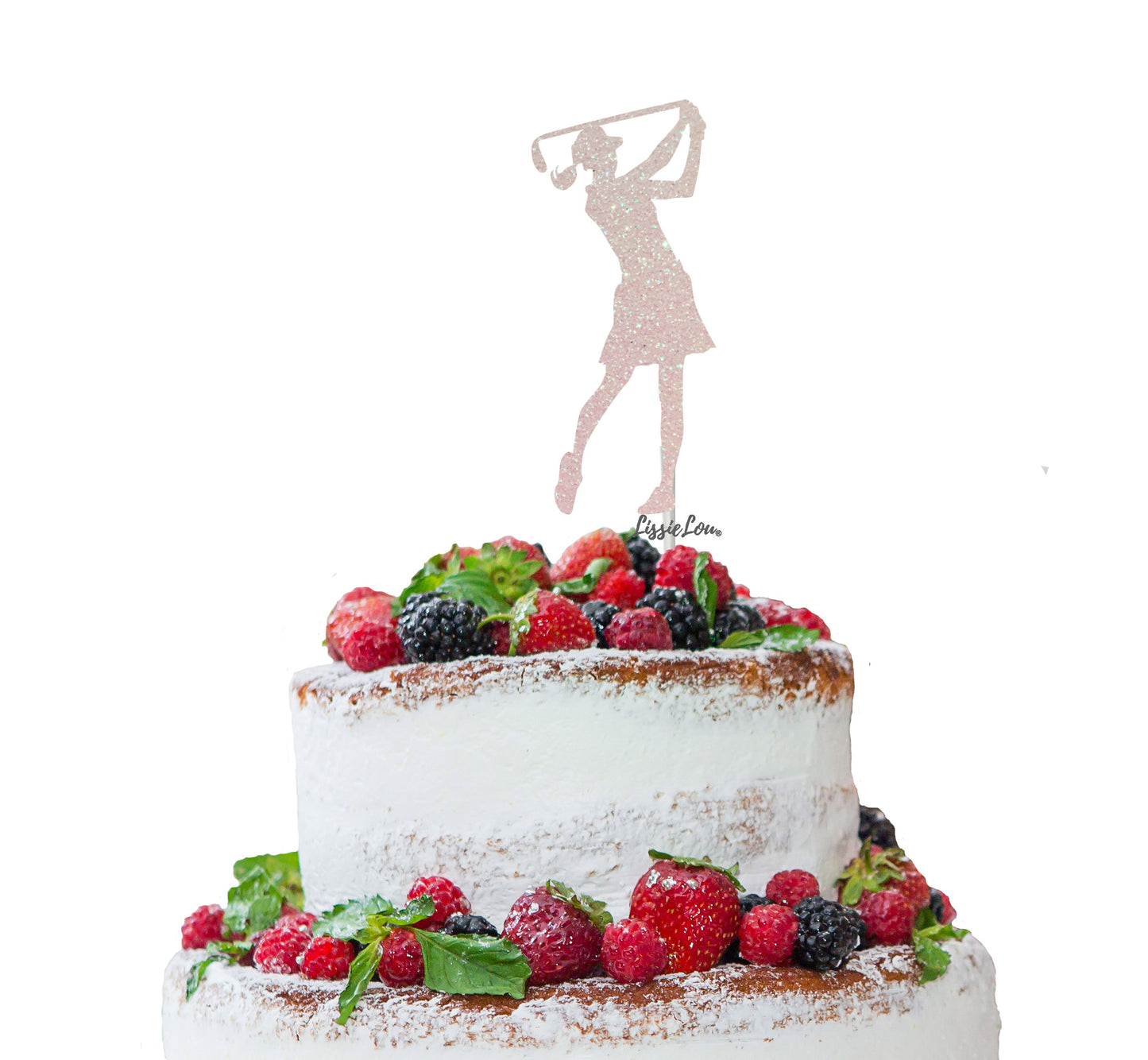 Golfer Female Cake Topper Glitter Card White