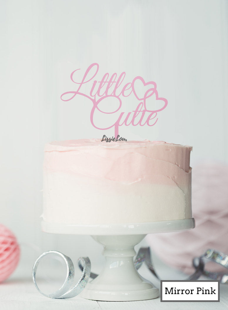 Little Cutie Baby Shower Cake Topper Premium 3mm Acrylic Mirror Pink