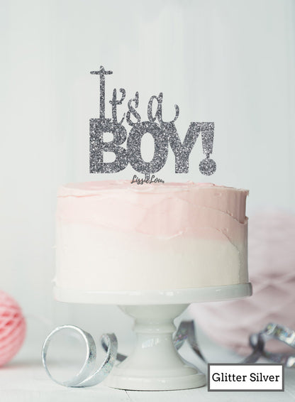 It's a Boy Baby Shower Cake Topper Premium 3mm Acrylic Glitter Silver