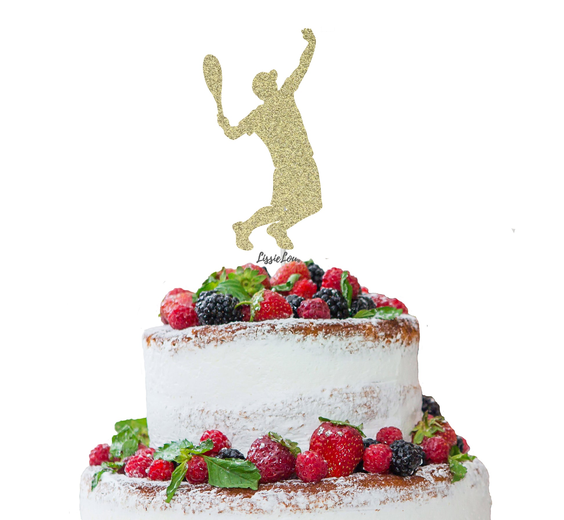 Tennis Male Cake Topper Glitter Card Gold