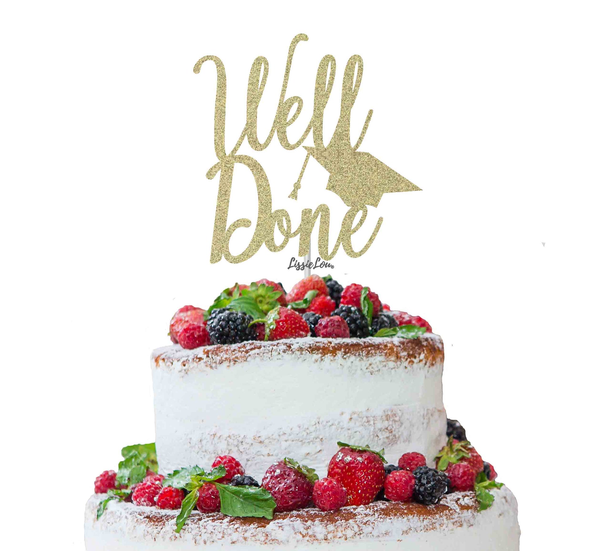 Well Done with Grad Hat Cake Topper Glitter Card Gold