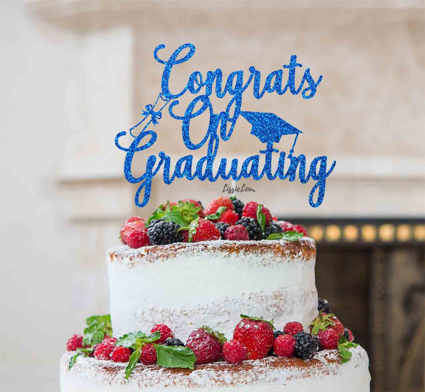 Congrats on Graduating Cake Topper Glitter Card Dark Blue