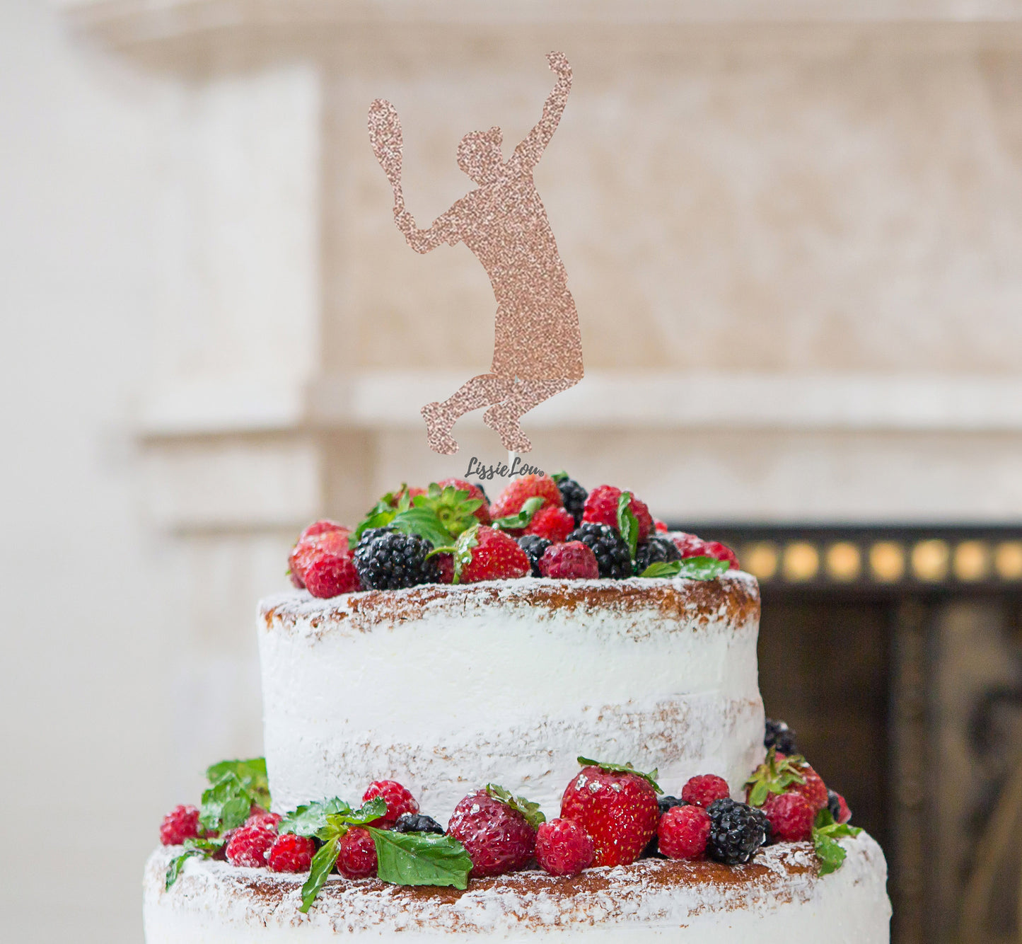 Tennis Male Cake Topper Glitter Card Rose Gold