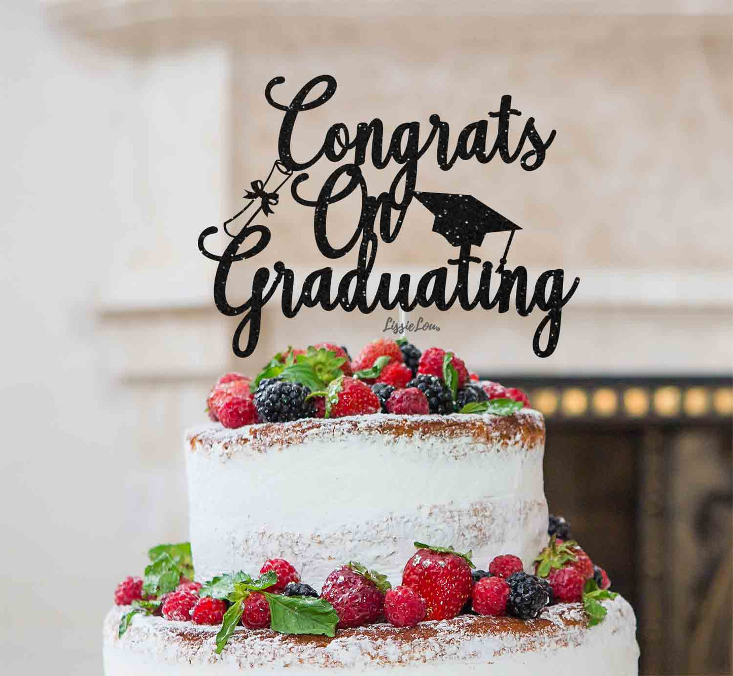 Congrats on Graduating Cake Topper Glitter Card Black